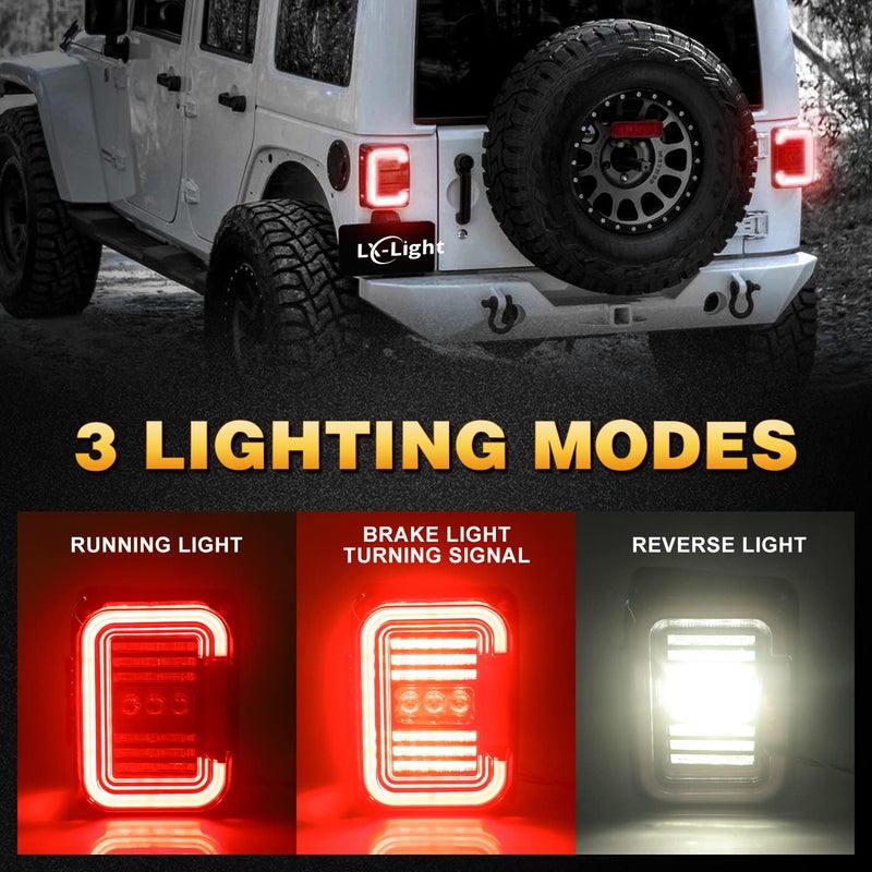 LX-LIGHT DOT Approved Smoke Lens LED Tail Lights with 20W Reverse Lights for 2007-2017 Jeep Wrangler JK&JKU Brake Reverse Light Rear Back Up Lights Daytime Running Lamps,EMC Build-in - Image 2